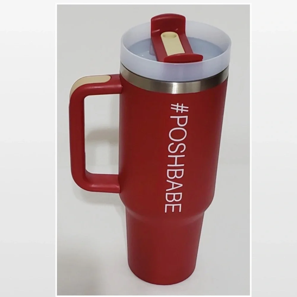 New Tumbler POSHBABE 40oz Red White Large Travel Mug Thermos Cup Swag